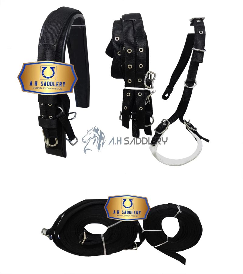 Premium Nylon Horse Driving Harness with Stainless Steel Fittings and Padding - Show and Training Equestrian Gear